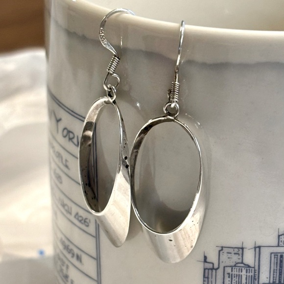 Vintage Sterling Silver Oval Drop Earrings 925 - Picture 7 of 15